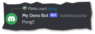 An image from discord showing the /ping interaction